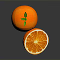 Fresh Whole Orange With Sliced Half And Green Leaf On Glossy Surface