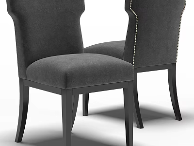 Modern Upholstered Gray Fabric Leisure Chair With Brass Nailhead Trim And Black Wooden Legs 3d model