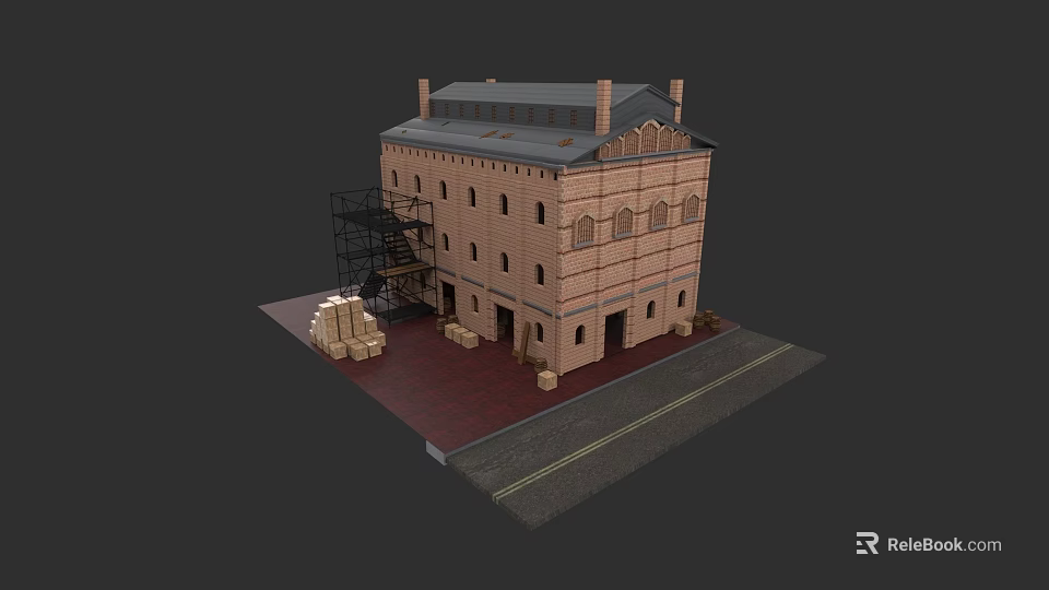 Commercial Complex Construction Site With Multi Story Brick Building And Scaffolding 3d model