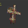 Windmill Shaped Wooden Structure With Blue Roof Multi Level Design And Staircase Platforms