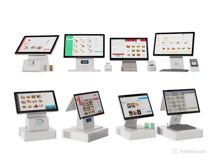 Commercial POS Systems With Touchscreen Displays Multiple Models For Retail Business 3d model 