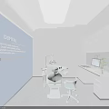 Modern Dental Clinic Interior With Blue Wall Treatment Chair Computer Workstation And White Cabinets