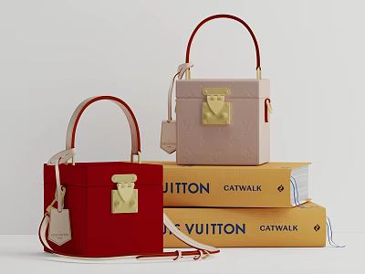 Louis Vuitton Red And Pink Handbags With Gold Lock Red Handles Stacked On CATWALK Boxes 3d model