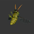 3D Cartoon Yellow Bee Figure With Orange Antennae And Black Wings