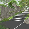 Natural Entrance Gate With Stone Steps Lush Greenery And Rock Elements