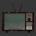 Vintage Red TV With Antennas Retro Texture Green Screen And Knobs