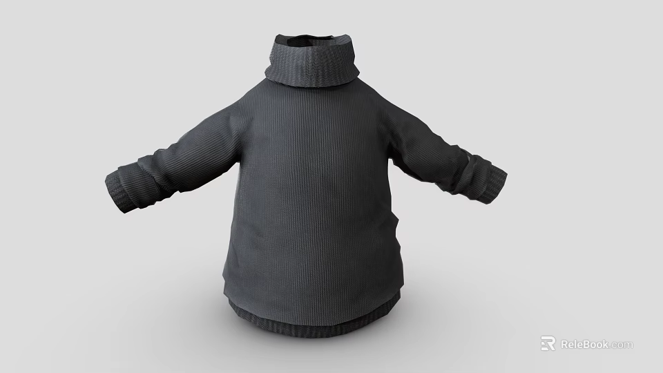 Dark Gray Ribbed Turtleneck Sweater With Long Sleeves And Loose Fit Design 3d model 