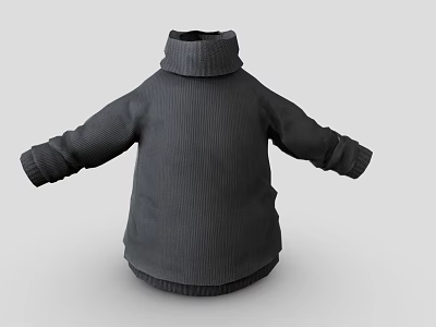 Dark Gray Ribbed Turtleneck Sweater With Long Sleeves And Loose Fit Design 3d model
