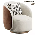 Modern Upholstered Accent Chair With Beige Fabric Brown Armrest And Geometric Pattern Pillow