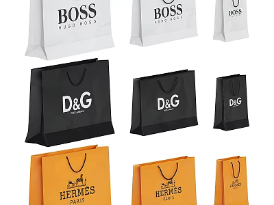 Luxury Brand Shopping Bags In Various Colors And Sizes 3d model