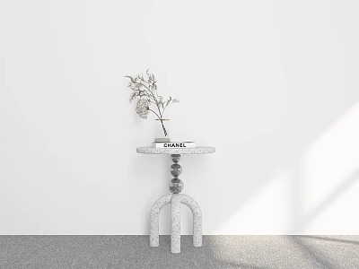 Modern Side Table With Marble Top And Small Plant On Artistic Curved Legs Design 3d model