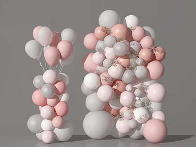 Pink White and Gray Balloons with Sparkling Decorations for Party Celebration Arch Design 3d model