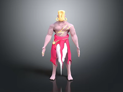 Shirtless Man With Pink Skin Golden Accessories And Pink White Skirt 3d model