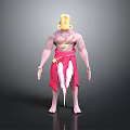 Shirtless Man With Pink Skin Golden Accessories And Pink White Skirt