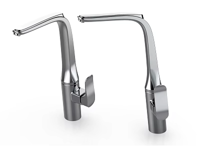 Two Modern Stainless Steel Faucets With Curved Spout And Handle Design 3d model