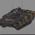 Modern Military Combat Tank Featuring Camouflage Pattern Tracks Dual Antennas And Turret