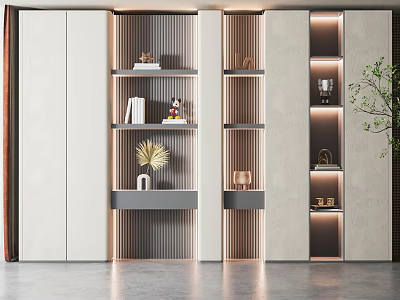 Modern Decorative Cabinet With Shelves Built In Lighting And Decorative Items 3d model