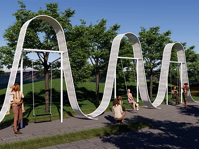 Outdoor Arched Swing Play Equipment With Curved Design For Children Playing In Park 3d model