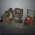 Artisan Workshop Scene With Wooden Frame Stone Wall Workbench Red Cabinet Easel And Tools