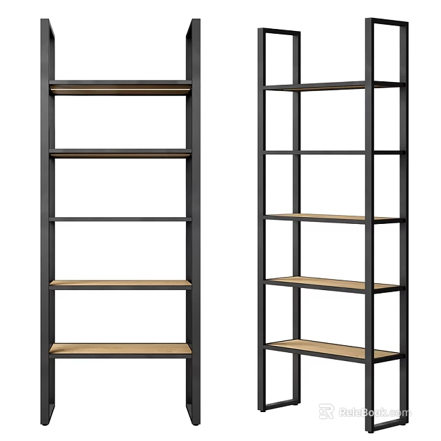 Modern Industrial Shelving Units With Black Metal Frames And Wooden Shelves 3d model 