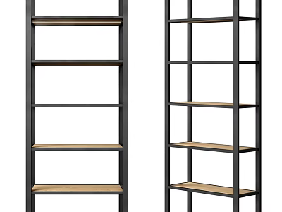 Modern Industrial Shelving Units With Black Metal Frames And Wooden Shelves 3d model