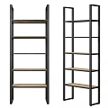 Modern Industrial Shelving Units With Black Metal Frames And Wooden Shelves