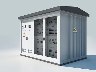 Public Utility Outdoor Electrical Cabinet With Gray Metal Structure Control Panels And Warning Signs 3d model