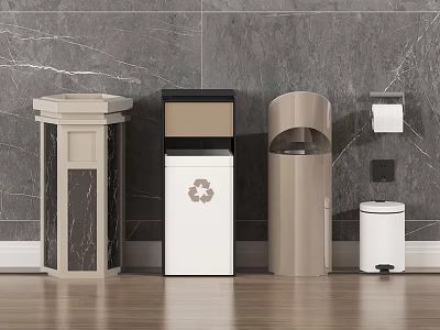 Different Modern Trash Bins For Home And Office With Recycling Compartment And Sleek Designs 3d model