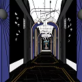 Modern KTV Corridor With Neon Lights Decorative Walls And Glossy Floor