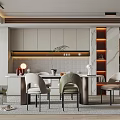 Modern Restaurant Interior Design With Dining Table Chairs Marble Lighting And Plant 3d model