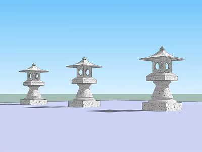Three Traditional Stone Outdoor Lanterns With Intricate Carved Patterns For Garden 3d model