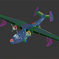 Blue Seaplane Model With Twin Wings Float Landing Gear Detailed Body And Reflection
