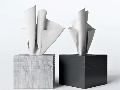 Modern Household Tissue Boxes with Gray Wooden Texture and Black Design 3d model