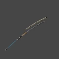 Japanese Samurai Sword Ancient Weapon With Patterned Blade Decorative Hilt And Dark Scabbard