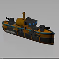 Lego Style Orange Black Watercraft Model With Cannons Chimney And Blue Windows