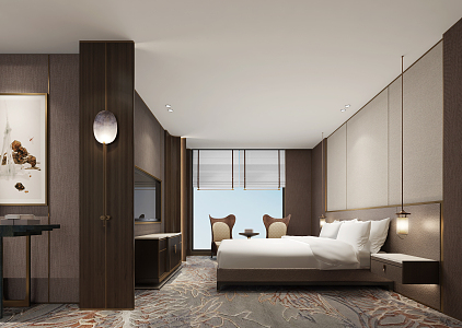 New Chinese Room Hotel Room 3d model