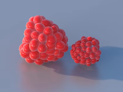 Two Red Decorative Spherical Ornaments With Bumpy Surface In Different Sizes 3d model