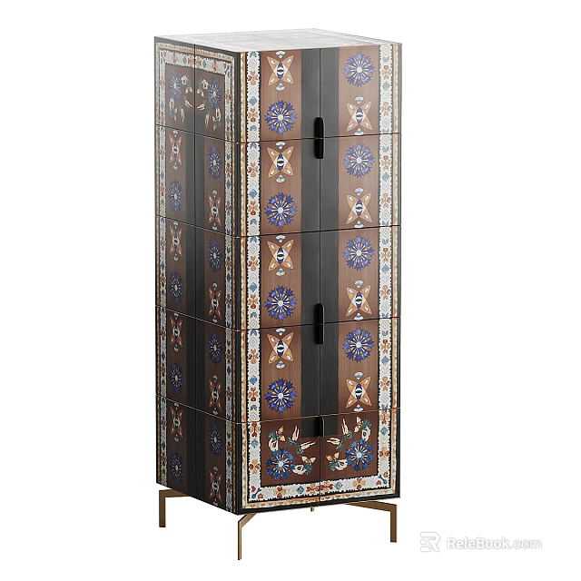 Traditional Decorative Cabinet With Intricate Blue White Patterns And Multiple Storage Compartments 3d model 