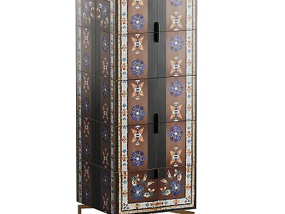 Traditional Decorative Cabinet With Intricate Blue White Patterns And Multiple Storage Compartments 3d model