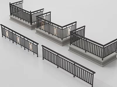 Various Stylish Railings With Black Metal Frames And Decorative Panels 3d model