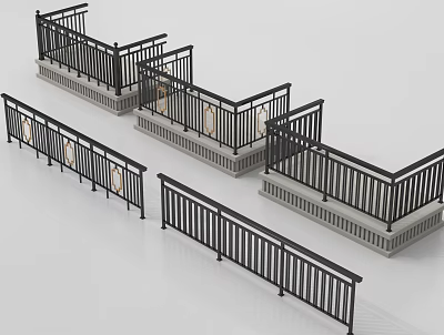 Various Stylish Railings With Black Metal Frames And Decorative Panels 3d model