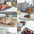 Modern Food Food Bread Teapot Jam 3d model