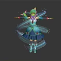 Enchanting Game Movie Character With Blue White Hair Blue Dress And Magical Floating Ribbons