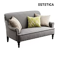 Comfortable Gray Sofa With Green Patterned And Light Colored Pillows 3d model