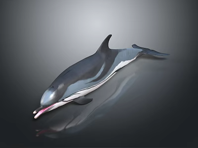 Black And White Dolphin Marine Animal With Open Mouth And Reflection 3d model