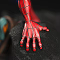 Spider Man Action Figure Statue With Red Blue Suit On Rock Base And Backpack 3d model