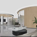 Modern Leisure Area Interior With Comfortable Sofas Round Coffee Tables And Green Plants 3d model