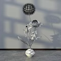 Modern Floral Art Installation With Dandelion Sunflower In Egg Shaped Vase On Gray Background