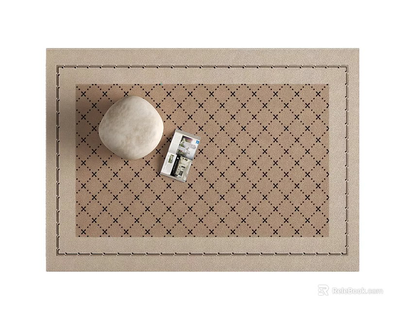 Square Rug With Beige Base Diamond Pattern And Decorative Stone Small Card Accents 3d model