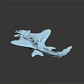 Blue Aquatic Ray Model With Detailed Fins Textured Body And Extended Tail Design
